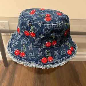 AUTHENTIC Takashi Murakami x Louis Vuitton Denim Cherry Bucket Hat Pre-loved